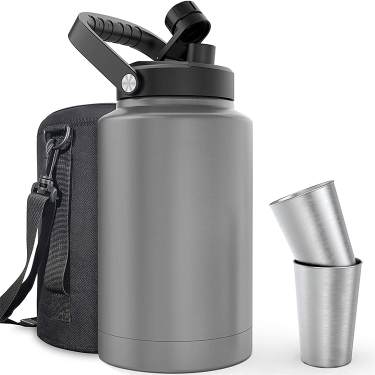 A10118, 304 Double Wall Insulated 64oz & 128oz Beer Growler With Stainless Steel Handle Lid